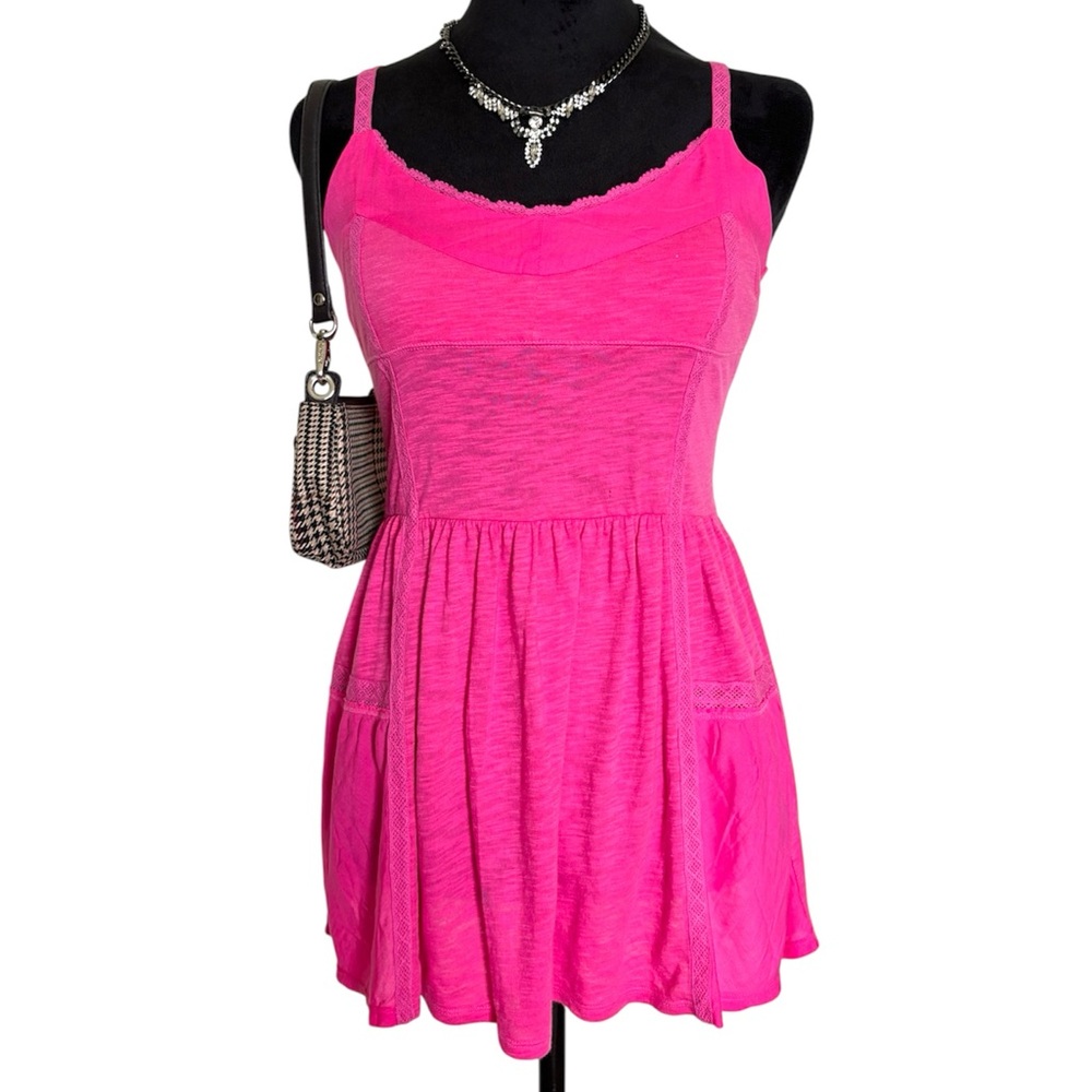 Vintage Aeropostale Woman’s Medium Hot Pink Babydoll Sleeveless Dress With Lace